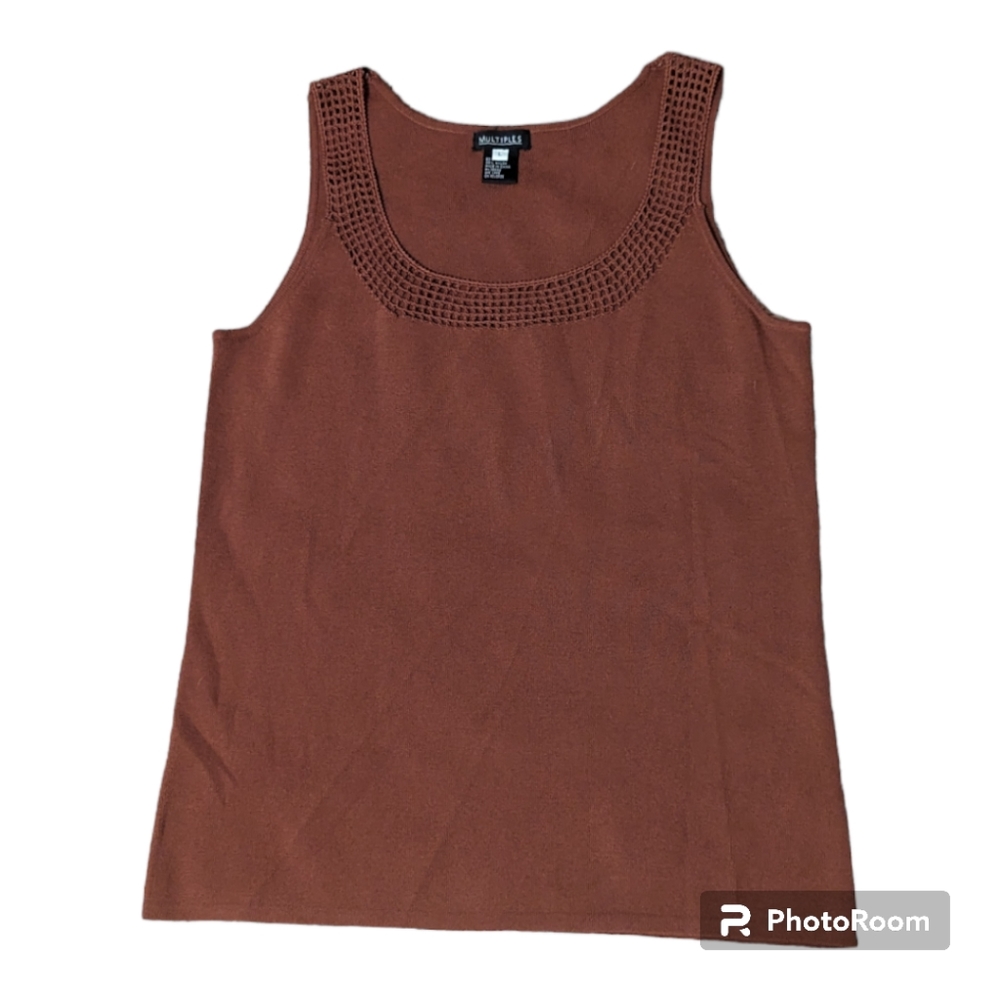Vintage 90's Multiples Chestnut Brown Crocheted Neckline Tank Top Women's Large